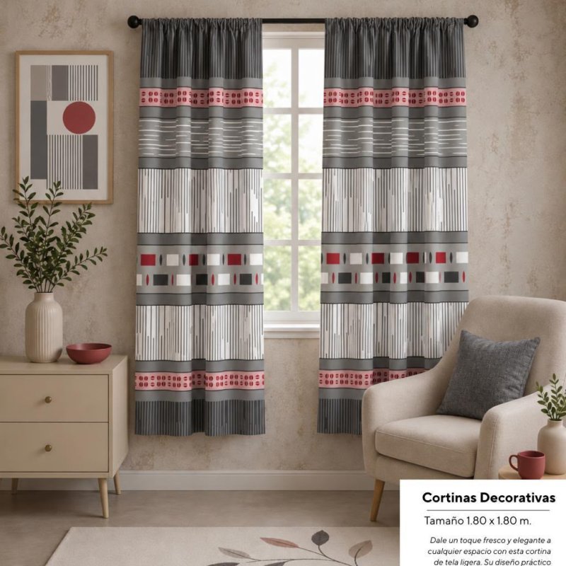 PARES CORTINAS GRIS CON ROSA