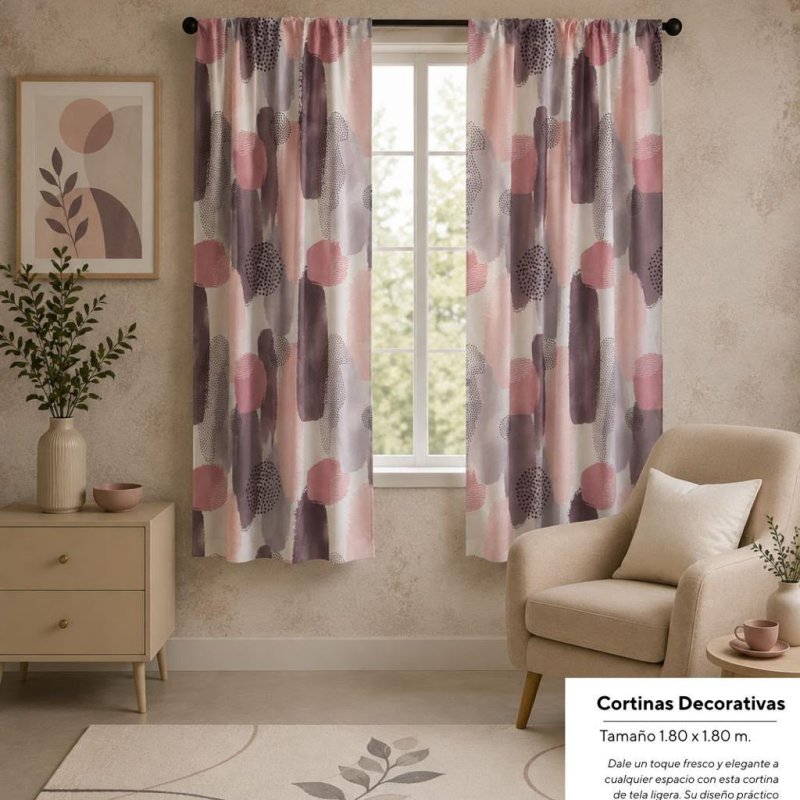 PAR DE CORTINAS ROSA-GRIS-CAFE