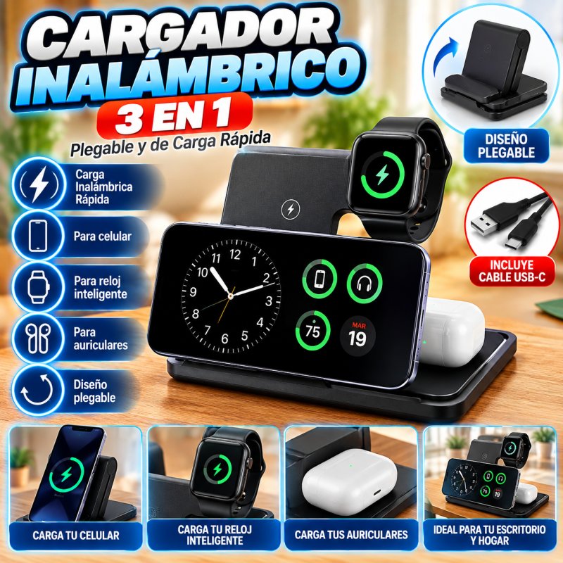 CARGADOR INALAMBRICO 3 EN 1