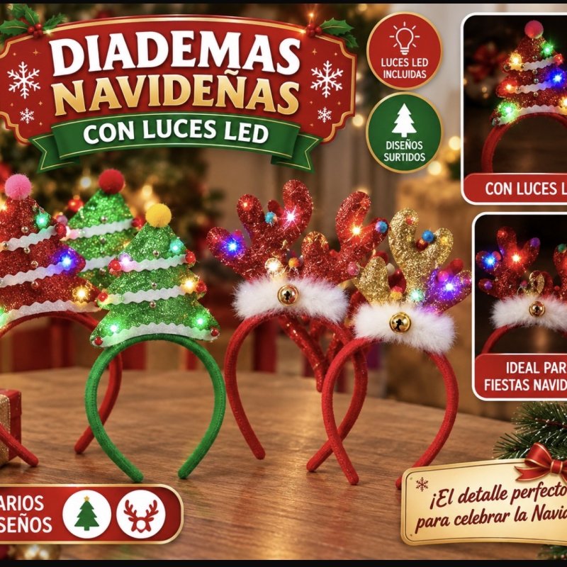 PAQUETE DIADEMAS NAVIDEÑAS 12 PZAS